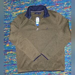 NWT mens Nautica fleece sweater 14‎ zip dark green fleece lined